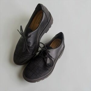 Clarks Calla Ruby Oxford Shoes Women's 7M Black Interest Plaid Lace Up